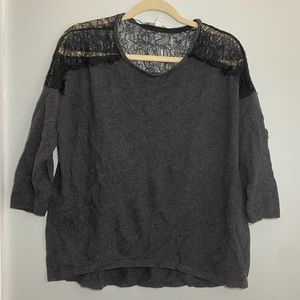 Grey Sweater w Lace Shoulders
